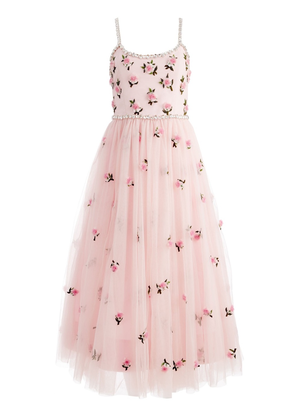 Alice & Olivia New Lupita Crystal Strap Embellished 3D Flowers Tulle Midi Gown 6 - Picture 6 of 16